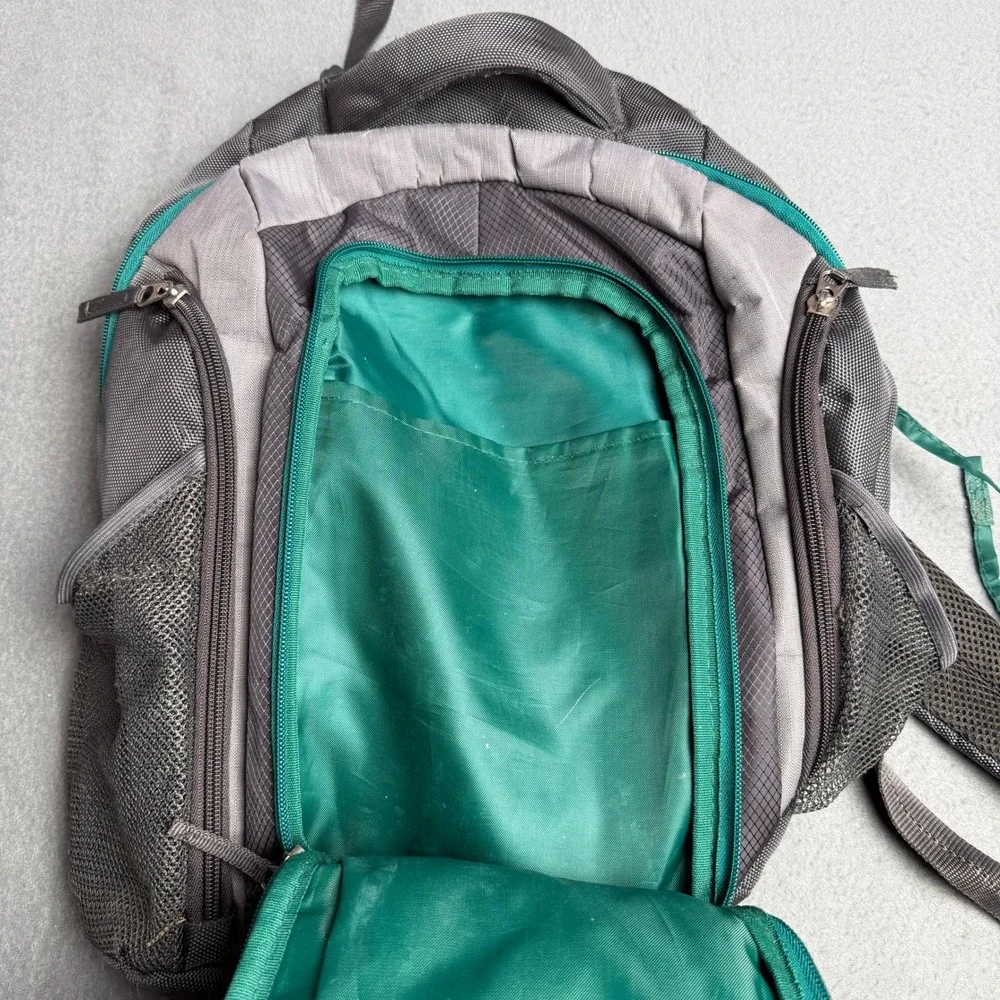 Eddie‎ Bauer Backpack Gray Teal Ripstop Insulated Pocket Hiking Travel Daypack
